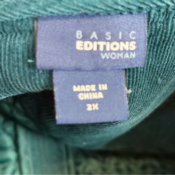 Basic Editions Quilted Corduroy Vest Women’s 2X Teal Zip Front Lined - Picture 2 of 4